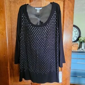 Women’s L Peter Nygard Black Rhinestone Dressy‎ Long Sleeve Top Soft NWT